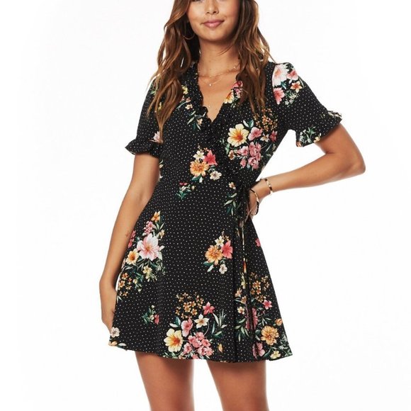 Lost + Wander Dresses & Skirts - LOST + WANDER Downtown Floral Mini Dress Black Dot